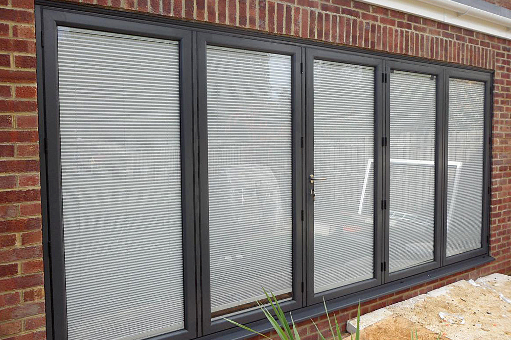 integral blinds viewed in a four pane bi-fold door