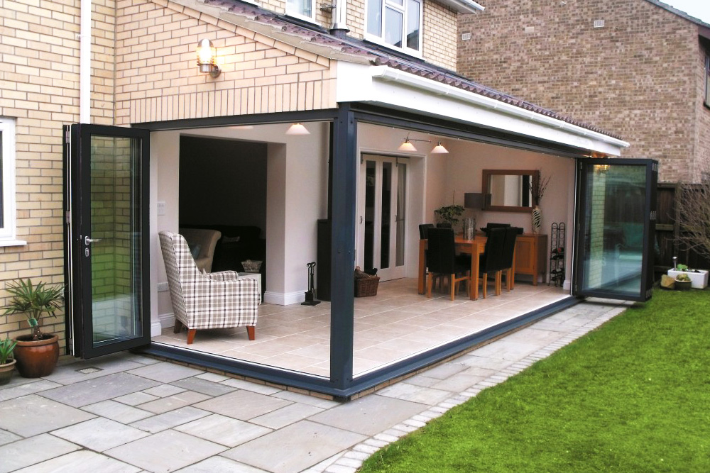 2 bi-fold doors on a corner of an extension