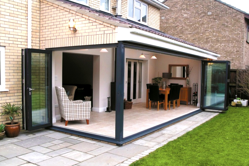 2 bi-fold doors on a corner of an extension